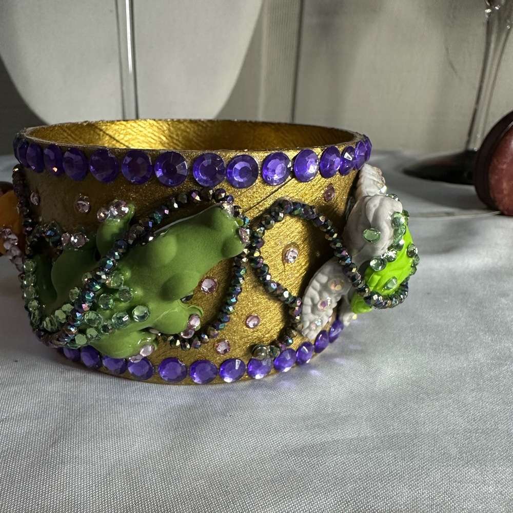 OOAK Art Bangle Bracelet - Mardi Gras Safari